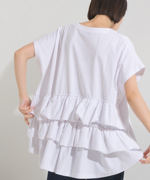 OMNES(オムネス)の「バイオポリウォッシュバッグフリルプルオーバーTシャツ(Tシャツ/カットソー・レディース・ブラック/ホワイト/ピンク/ネイビー/グレー・FREE)」の18枚目の写真