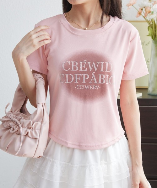 MAISON DE THERESE（メゾン ド テレーズ）の「ジルコン付きプリントTシャツ（Tシャツ/カットソー・レディース・ホワイト/グレー/ピンク・S/M/L）」の3枚目の写真