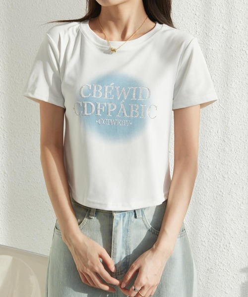 MAISON DE THERESE（メゾン ド テレーズ）の「ジルコン付きプリントTシャツ（Tシャツ/カットソー・レディース・ホワイト/グレー/ピンク・S/M/L）」の11枚目の写真