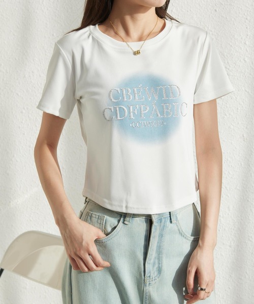 MAISON DE THERESE（メゾン ド テレーズ）の「ジルコン付きプリントTシャツ（Tシャツ/カットソー・レディース・ホワイト/グレー/ピンク・S/M/L）」の10枚目の写真