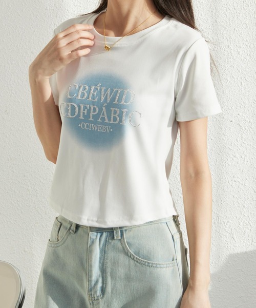 MAISON DE THERESE（メゾン ド テレーズ）の「ジルコン付きプリントTシャツ（Tシャツ/カットソー・レディース・ホワイト/グレー/ピンク・S/M/L）」の9枚目の写真