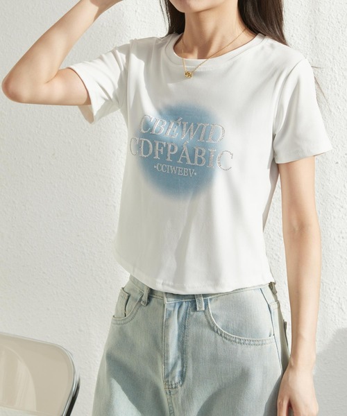 MAISON DE THERESE（メゾン ド テレーズ）の「ジルコン付きプリントTシャツ（Tシャツ/カットソー・レディース・ホワイト/グレー/ピンク・S/M/L）」の8枚目の写真