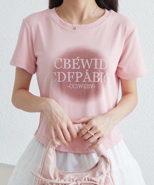MAISON DE THERESE（メゾン ド テレーズ）の「ジルコン付きプリントTシャツ（Tシャツ/カットソー・レディース・ホワイト/グレー/ピンク・S/M/L）」の6枚目の写真