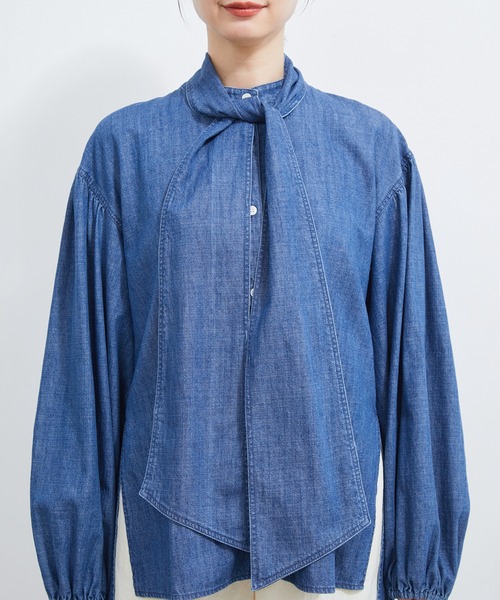 LE CERCLE par rope ボウタイデニムシャツ ボウタイブラウス LE CERCLE par rope ボウタイデニムシャツ ボウタイブラウス