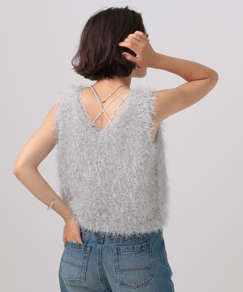 BAYFLOW（ベイフロー）の「[夏から長く着られる]ショートラメファーベスト（ベスト・レディース・ブラック/アイボリー/ライトグレー・FREE）」の7枚目の写真