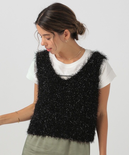 BAYFLOW（ベイフロー）の「[夏から長く着られる]ショートラメファーベスト（ベスト・レディース・ブラック/アイボリー/ライトグレー・FREE）」の10枚目の写真