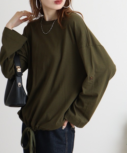 atONE(アットワン)の「atONE エフォートレスバルーンスリーブ2WAYトップス(Tシャツ/カットソー・レディース・ブラック/チャコールグレー/グレイッシュベージュ/カーキ/オフホワイト・M-L/LL~3L/4L~5L)」の5枚目の写真