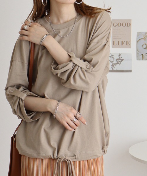 atONE(アットワン)の「atONE エフォートレスバルーンスリーブ2WAYトップス(Tシャツ/カットソー・レディース・ブラック/チャコールグレー/グレイッシュベージュ/カーキ/オフホワイト・M-L/LL~3L/4L~5L)」の4枚目の写真