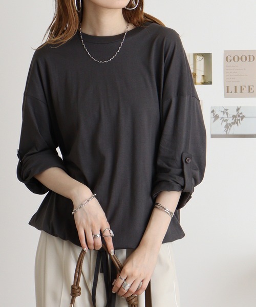 atONE(アットワン)の「atONE エフォートレスバルーンスリーブ2WAYトップス(Tシャツ/カットソー・レディース・ブラック/チャコールグレー/グレイッシュベージュ/カーキ/オフホワイト・M-L/LL~3L/4L~5L)」の3枚目の写真