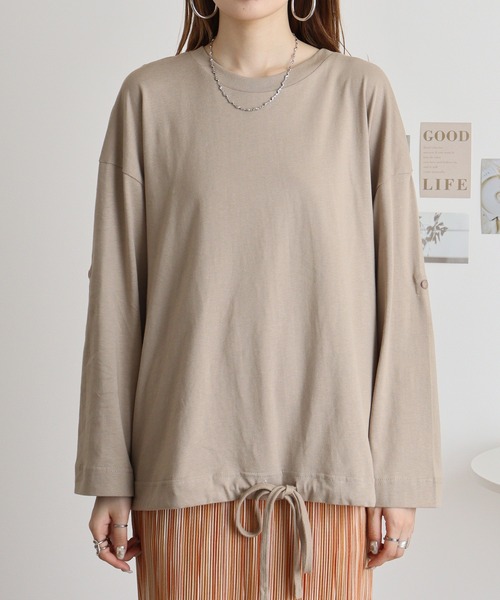 atONE(アットワン)の「atONE エフォートレスバルーンスリーブ2WAYトップス(Tシャツ/カットソー・レディース・ブラック/チャコールグレー/グレイッシュベージュ/カーキ/オフホワイト・M-L/LL~3L/4L~5L)」の6枚目の写真