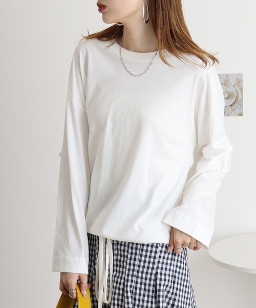 atONE(アットワン)の「atONE エフォートレスバルーンスリーブ2WAYトップス(Tシャツ/カットソー・レディース・ブラック/チャコールグレー/グレイッシュベージュ/カーキ/オフホワイト・M-L/LL~3L/4L~5L)」の17枚目の写真