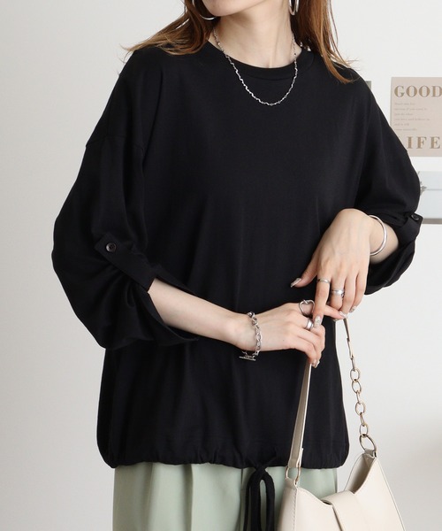atONE(アットワン)の「atONE エフォートレスバルーンスリーブ2WAYトップス(Tシャツ/カットソー・レディース・ブラック/チャコールグレー/グレイッシュベージュ/カーキ/オフホワイト・M-L/LL~3L/4L~5L)」の21枚目の写真