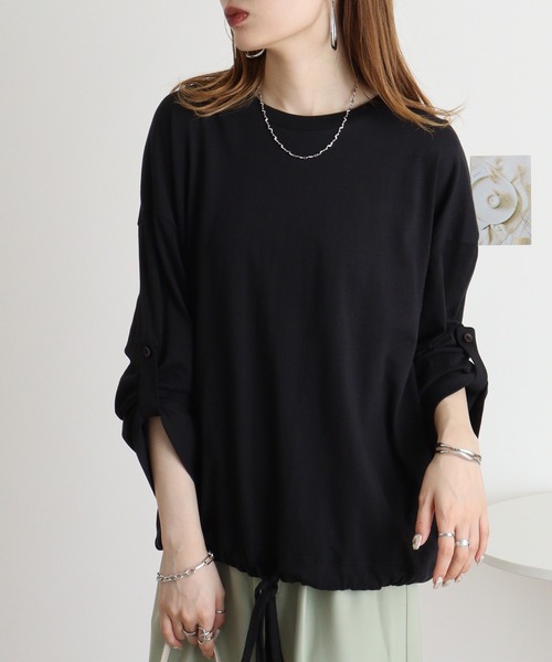 atONE(アットワン)の「atONE エフォートレスバルーンスリーブ2WAYトップス(Tシャツ/カットソー・レディース・ブラック/チャコールグレー/グレイッシュベージュ/カーキ/オフホワイト・M-L/LL~3L/4L~5L)」の22枚目の写真