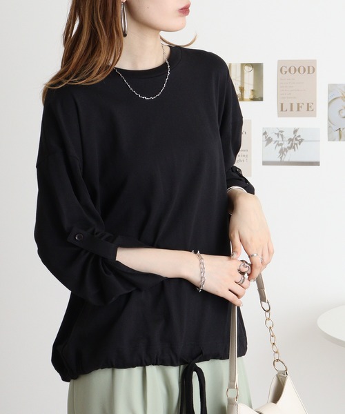 atONE(アットワン)の「atONE エフォートレスバルーンスリーブ2WAYトップス(Tシャツ/カットソー・レディース・ブラック/チャコールグレー/グレイッシュベージュ/カーキ/オフホワイト・M-L/LL~3L/4L~5L)」の20枚目の写真