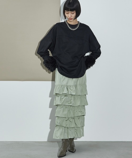 THE YOn（ザヨン）の「ナイロンフリルティアードスカート（スカート・レディース・セージグリーン/ブラック/シルバーグレー・FREE）」の7枚目の写真