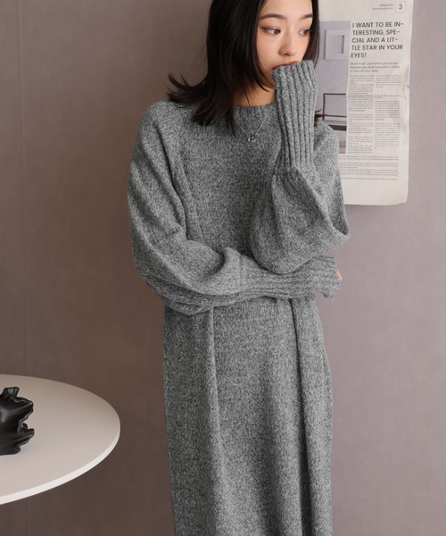 Girly Doll（ガーリードール）の「指ぬきボリューム袖クルーメランジニットワンピース（ワンピース・レディース・グレー/グレイッシュベージュ/モカ/チャコール/アイボリー・F）」の18枚目の写真