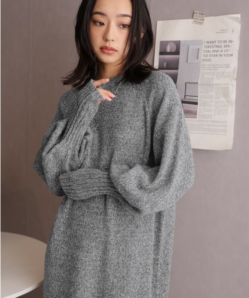 Girly Doll（ガーリードール）の「指ぬきボリューム袖クルーメランジニットワンピース（ワンピース・レディース・グレー/グレイッシュベージュ/モカ/チャコール/アイボリー・F）」の20枚目の写真