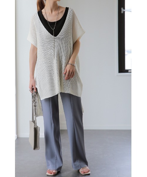 HUG.U（ハグユー）の「しゃり感カラーパンツ（スラックス・レディース・グレイッシュブルー/ライム/ベージュ/ブラック/カーキ/スモークピンク・レギュラー丈/トール丈）」の22枚目の写真