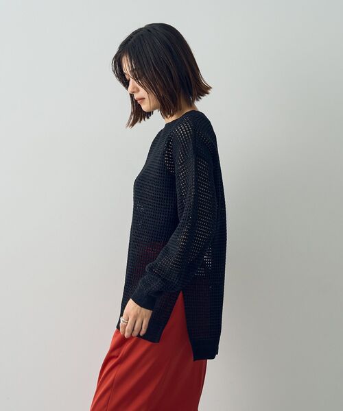 Editt by YECCA VECCA（エディットバイイェッカヴェッカ）の「ラメ混メッシュ編みニット（ニット/セーター・レディース・ブラック/グレイッシュベージュ/チャコールグレー・FREE）」の7枚目の写真