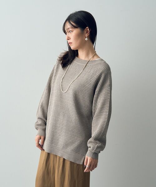 Editt by YECCA VECCA（エディットバイイェッカヴェッカ）の「ラメ混メッシュ編みニット（ニット/セーター・レディース・ブラック/グレイッシュベージュ/チャコールグレー・FREE）」の15枚目の写真