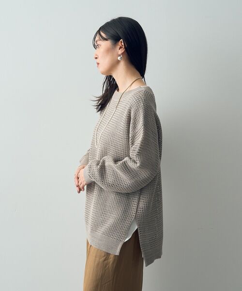 Editt by YECCA VECCA（エディットバイイェッカヴェッカ）の「ラメ混メッシュ編みニット（ニット/セーター・レディース・ブラック/グレイッシュベージュ/チャコールグレー・FREE）」の16枚目の写真
