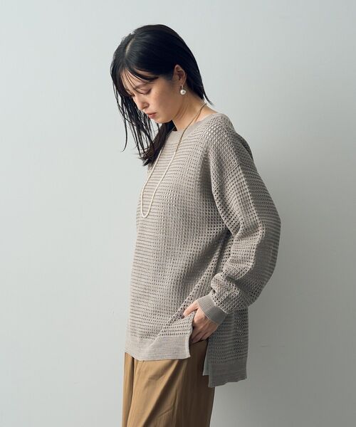 Editt by YECCA VECCA（エディットバイイェッカヴェッカ）の「ラメ混メッシュ編みニット（ニット/セーター・レディース・ブラック/グレイッシュベージュ/チャコールグレー・FREE）」の17枚目の写真