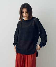 ラメ混メッシュ編みニット