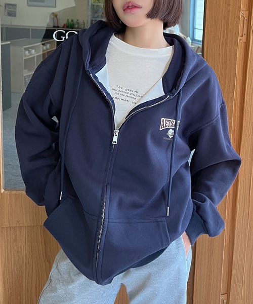 SHEPP（シープ）の「ワンポイントロゴ ジップ フーディー（パーカー・レディース・アイボリー/ブラック/ネイビー・M/XL/L）」の3枚目の写真