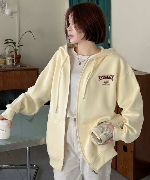 SHEPP（シープ）の「ワンポイントロゴ ジップ フーディー（パーカー・レディース・アイボリー/ブラック/ネイビー・M/XL/L）」の20枚目の写真