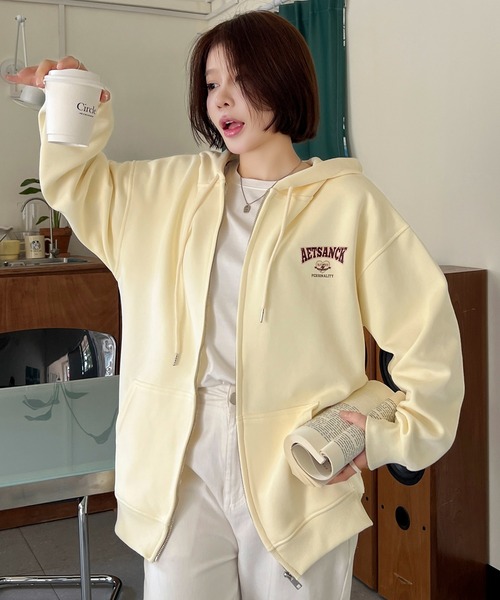 SHEPP（シープ）の「ワンポイントロゴ ジップ フーディー（パーカー・レディース・アイボリー/ブラック/ネイビー・M/XL/L）」の21枚目の写真