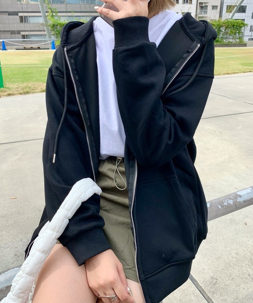 SHEPP（シープ）の「ワンポイントロゴ ジップ フーディー（パーカー・レディース・アイボリー/ブラック/ネイビー・M/XL/L）」の13枚目の写真