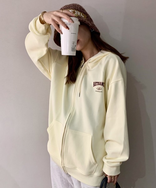 SHEPP（シープ）の「ワンポイントロゴ ジップ フーディー（パーカー・レディース・アイボリー/ブラック/ネイビー・M/XL/L）」の17枚目の写真
