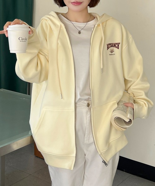 SHEPP（シープ）の「ワンポイントロゴ ジップ フーディー（パーカー・レディース・アイボリー/ブラック/ネイビー・M/XL/L）」の18枚目の写真