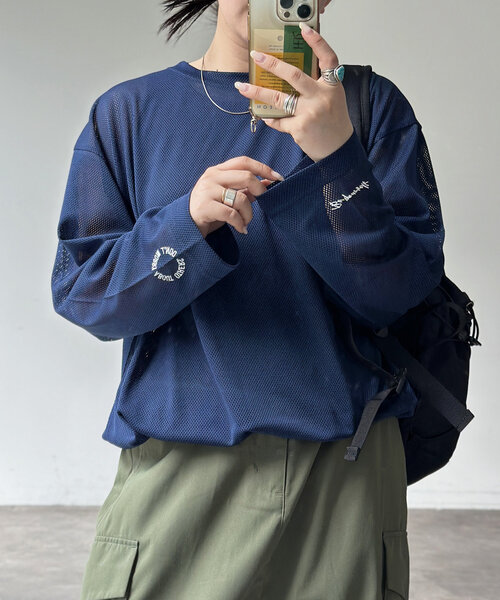 CPCM（シーピーシーエム）の「メッシュスピンドルロンT（Tシャツ/カットソー・レディース・ブラック/ネイビー・LARGE/MEDIUM/SMALL）」の2枚目の写真