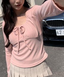 ARCADE（アーケード）の「春服 フロントシャーリング リボン スクエアネック トップス -ARCADE Limited Line-（Tシャツ/カットソー）」