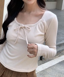 ARCADE（アーケード）の「春服 フロントシャーリング リボン スクエアネック トップス -ARCADE Limited Line-（Tシャツ/カットソー）」