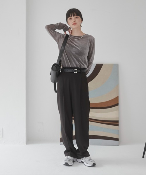 ANGIE（アンジー）の「シアー ベロア トップス（Tシャツ/カットソー・レディース・アイボリー/オリーブ/ライトグレー/ブラウン/グレー/ブラック/ライトピンク/ダークブラウン・FREE）」の9枚目の写真