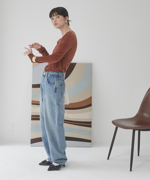 Ameri ベロアトップス Ameri 21AW アメリ UND 2WAY CHAMBRAY VELOUR TOP シャンブレー