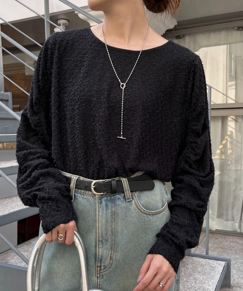 CIAOPANIC TYPY(チャオパニックティピー)の「起毛レースシャーリングトップス(Tシャツ/カットソー・レディース・ベージュ/ブラック/オフホワイト・ONE SIZE)」の3枚目の写真