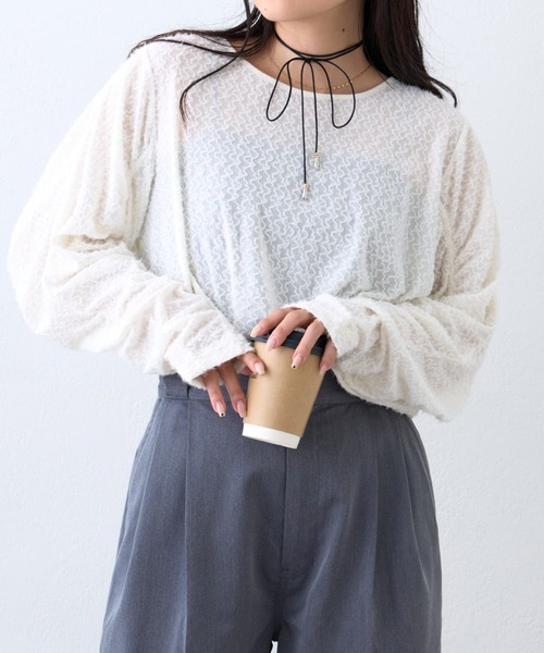 CIAOPANIC TYPY(チャオパニックティピー)の「起毛レースシャーリングトップス(Tシャツ/カットソー・レディース・ベージュ/ブラック/オフホワイト・ONE SIZE)」の4枚目の写真