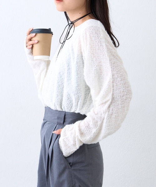 CIAOPANIC TYPY(チャオパニックティピー)の「起毛レースシャーリングトップス(Tシャツ/カットソー・レディース・ベージュ/ブラック/オフホワイト・ONE SIZE)」の5枚目の写真