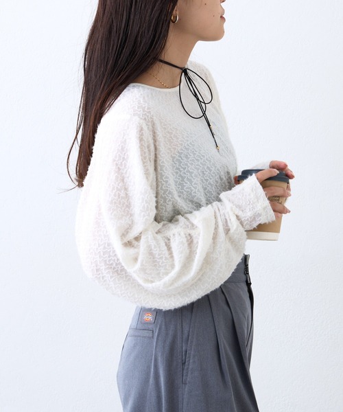 CIAOPANIC TYPY(チャオパニックティピー)の「起毛レースシャーリングトップス(Tシャツ/カットソー・レディース・ベージュ/ブラック/オフホワイト・ONE SIZE)」の7枚目の写真