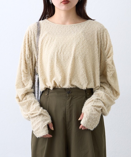 CIAOPANIC TYPY(チャオパニックティピー)の「起毛レースシャーリングトップス(Tシャツ/カットソー・レディース・ベージュ/ブラック/オフホワイト・ONE SIZE)」の20枚目の写真