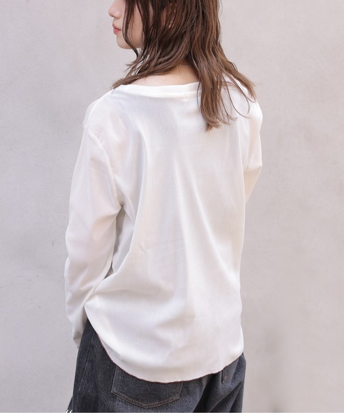 DOUBLE NAME（ダブルネーム）の「配色メローシアーベロアロンTEE（Tシャツ/カットソー・レディース・スミクロ/オフホワイト・FREE）」の9枚目の写真