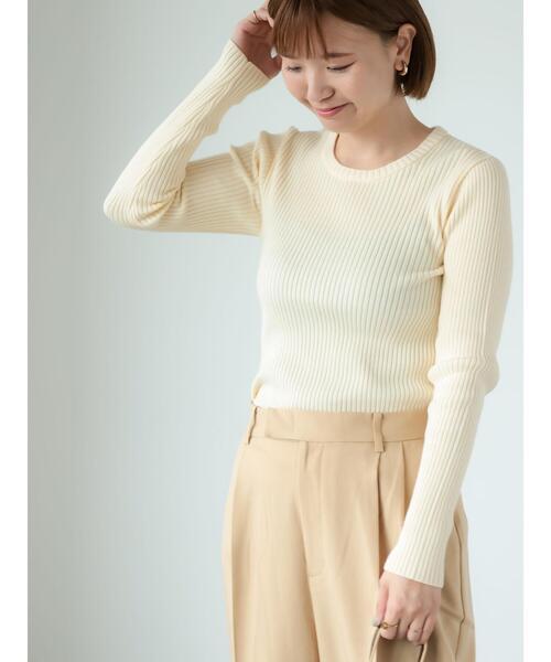 Lugnoncure（ルノンキュール）の「もちもちリブクルーネックニット（ニット/セーター・レディース・オフホワイト/ブラック/ホワイト・F）」の2枚目の写真