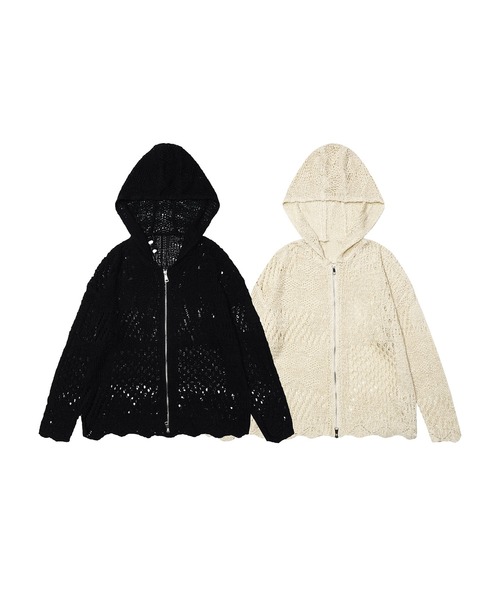 パーカー・フーディ IONSEOUL M Handle Snap JK (3color) 4JH070 セール】【HOOK】for girls 無地透かし編みニットジップパーカー