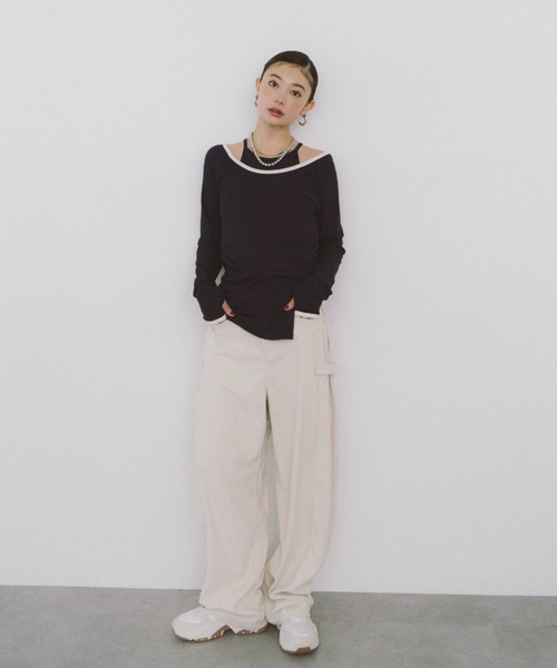 HANNE（アン）の「コントラストトリムロングスリーブTEE（Tシャツ/カットソー・レディース・アイボリー/ネイビー・FREE）」の7枚目の写真