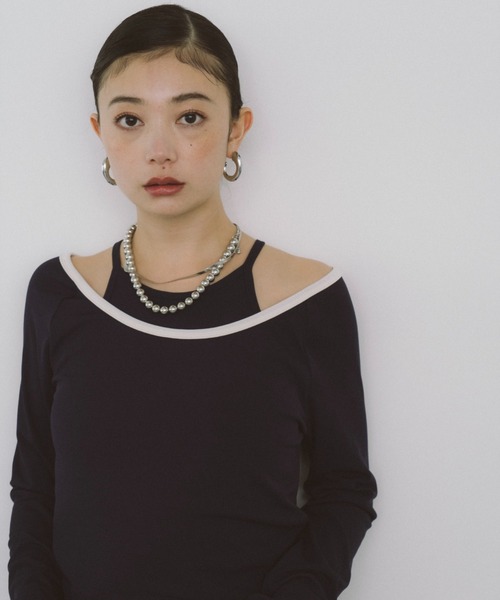 HANNE（アン）の「コントラストトリムロングスリーブTEE（Tシャツ/カットソー・レディース・アイボリー/ネイビー・FREE）」の8枚目の写真