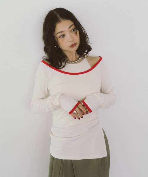 HANNE（アン）の「コントラストトリムロングスリーブTEE（Tシャツ/カットソー・レディース・アイボリー/ネイビー・FREE）」の14枚目の写真