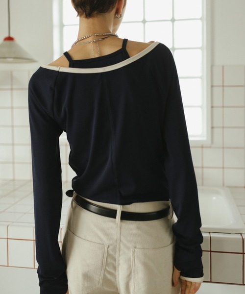 HANNE（アン）の「コントラストトリムロングスリーブTEE（Tシャツ/カットソー・レディース・アイボリー/ネイビー・FREE）」の4枚目の写真